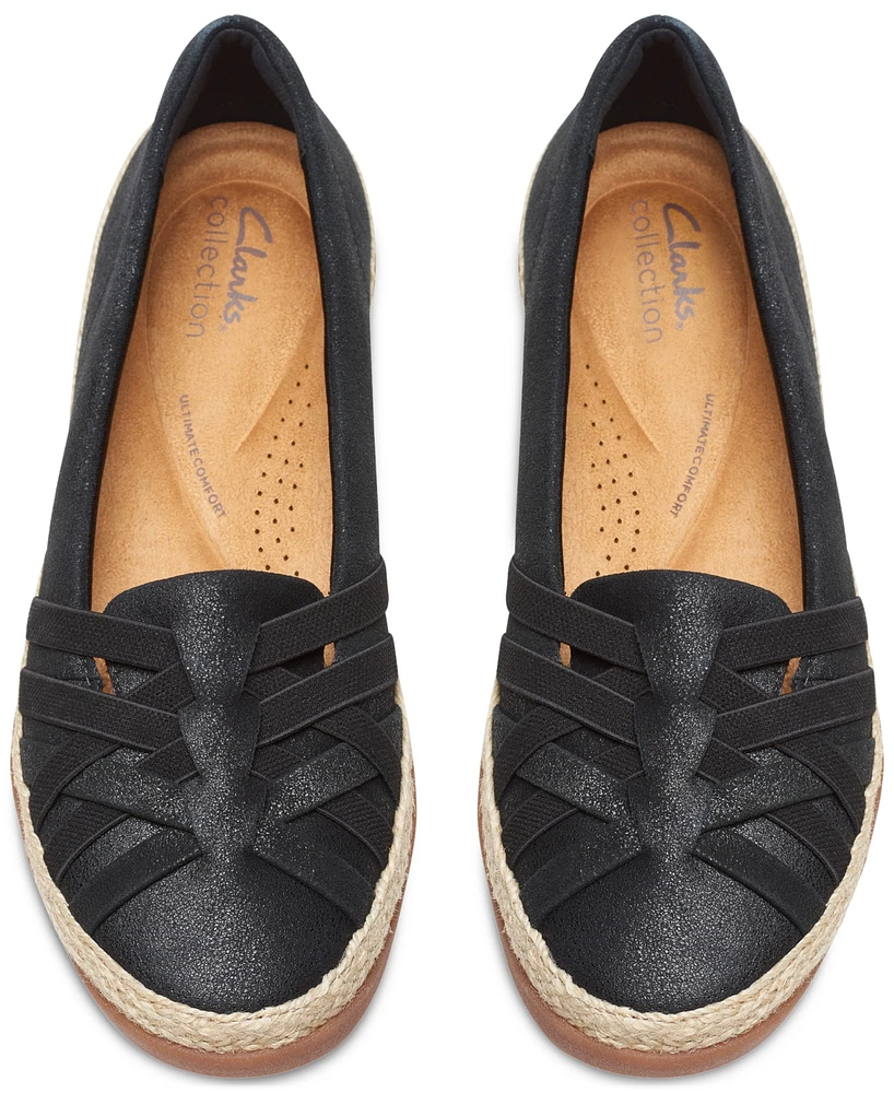Clarks Women's Elaina Petal Woven-Vamp Jute-Trim Flats