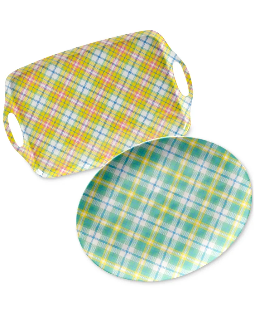 Certified International Easter Plaid Melamine Trays, Set 2