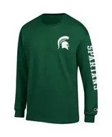 Men's Champion Green Michigan State Spartans Team Stack Long Sleeve T-shirt