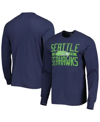 Men's '47 Brand College Navy Distressed Seattle Seahawks Wide Out Franklin Long Sleeve T-shirt