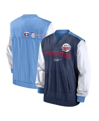 Men's Nike White, Light Blue Minnesota Twins Rewind Warmup V-Neck Pullover Jacket