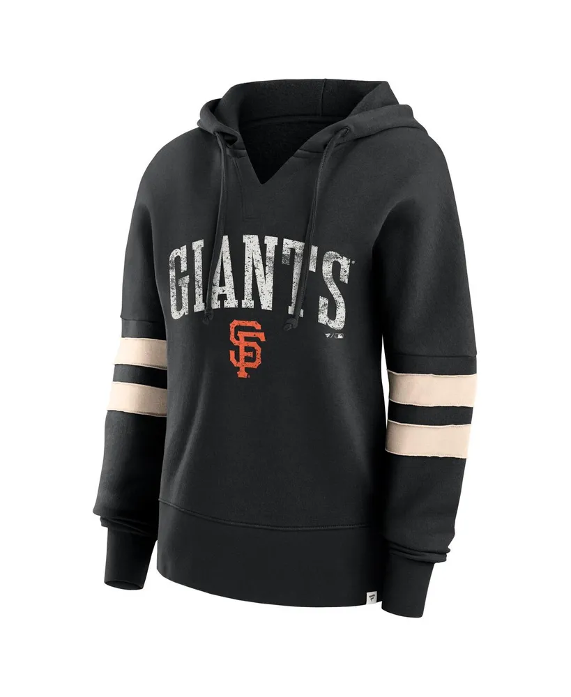 Women's Fanatics Black Distressed San Francisco Giants Bold Move Notch Neck Pullover Hoodie