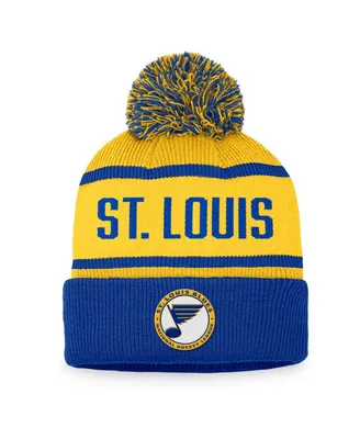 Men's Fanatics Blue, Gold Distressed St. Louis Blues Vintage-Like Heritage Cuffed Knit Hat with Pom