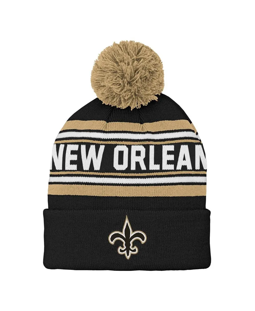 Youth Boys Black New Orleans Saints Jacquard Cuffed Knit Hat with Pom