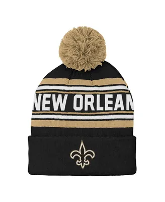 Youth Boys Black New Orleans Saints Jacquard Cuffed Knit Hat with Pom