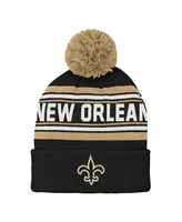 Youth Boys Black New Orleans Saints Jacquard Cuffed Knit Hat with Pom