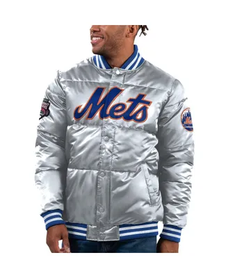 Men's Starter Silver New York Mets Bronx Satin Full-Snap Varsity Bomber Jacket
