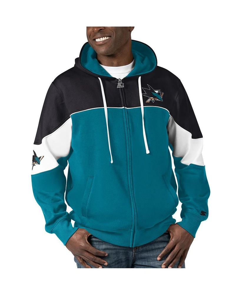 Men's Starter Teal, Black San Jose Sharks Power Forward Full-Zip Hoodie