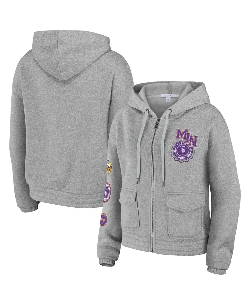 Women's Wear by Erin Andrews Heather Gray Minnesota Vikings Full-Zip Hoodie