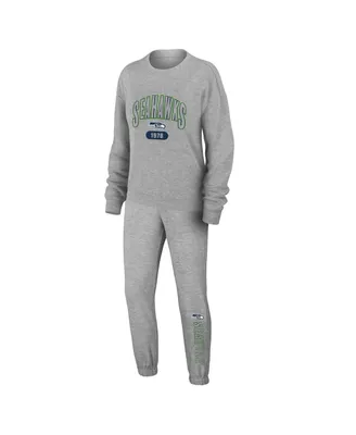 Women's Wear by Erin Andrews Heather Gray Seattle Seahawks Knit Long Sleeve Tri-Blend T-shirt and Pants Sleep Set