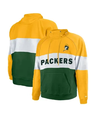 Men's New Era Green Distressed Bay Packers Big and Tall Throwback Colorblock Pullover Hoodie