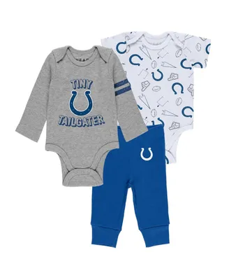 Newborn and Infant Boys and Girls Wear by Erin Andrews Gray, Royal, White Indianapolis Colts Three-Piece Turn Me Around Bodysuits and Pant Set