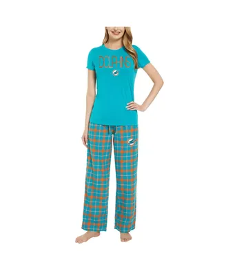 Women's Concepts Sport Aqua, Orange Miami Dolphins Arctic T-shirt and Flannel Pants Sleep Set