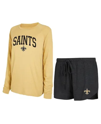 Women's Concepts Sport Black, Gold New Orleans Saints Raglan Long Sleeve T-shirt and Shorts Lounge Set