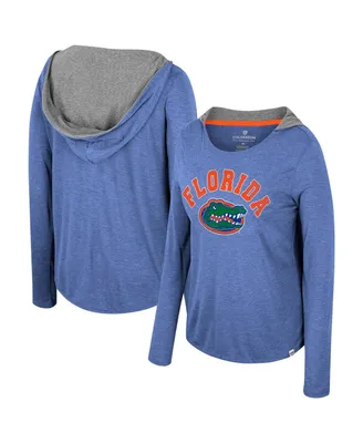 Women's Colosseum Royal Florida Gators Distressed Heather Long Sleeve Hoodie T-shirt