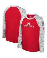 Big Boys Colosseum Scarlet, Camo Nebraska Huskers Oht Military-Inspired Appreciation Dark Star Raglan Long Sleeve T-shirt