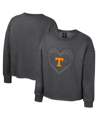 Big Girls Colosseum Black Tennessee Volunteers Audrey Washed Fleece Pullover Crewneck Sweatshirt