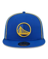 Men's New Era Royal Golden State Warriors Piped and Flocked 59Fifty Fitted Hat