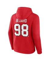 Men's Fanatics Connor Bedard Red Chicago Blackhawks Authentic Stack Name and Number Tri-Blend Pullover Hoodie