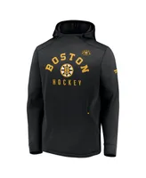 Men's Fanatics Black Distressed Boston Bruins Centennial Lockup Authentic Pro Pullover Hoodie