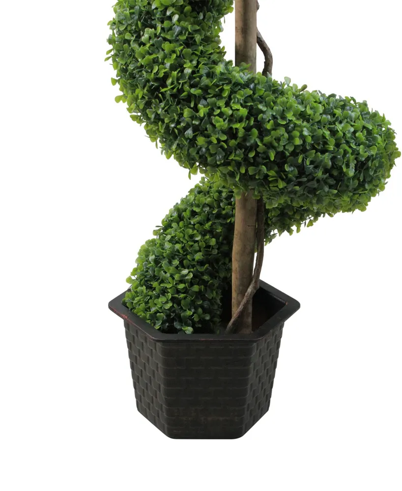 56" Potted Two-Tone Artificial Boxwood Spiral Topiary Tree