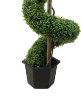 56" Potted Two-Tone Artificial Boxwood Spiral Topiary Tree