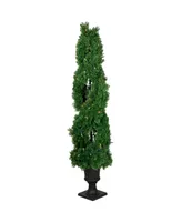 4.5' Pre-Lit Artificial Cedar Double Spiral Topiary Tree in Urn Style Pot Clear Lights