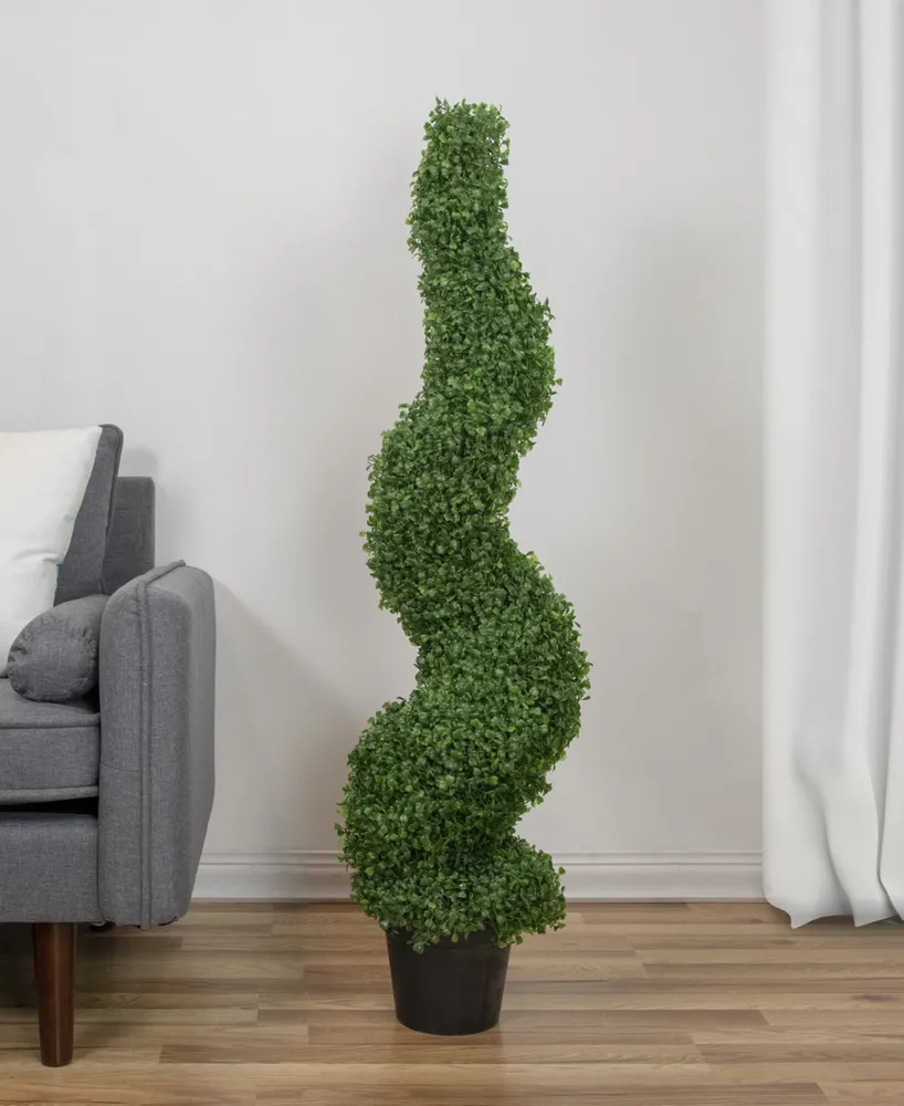 48" Two Tone Artificial Spiral Boxwood Topiary Potted Tree