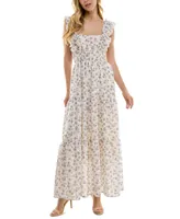 City Studios Juniors' Floral-Eyelet Tiered Maxi Dress