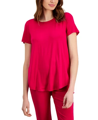Jm Collection Women's Satin-Trim Knit Short-Sleeve Top, Created for Macy's