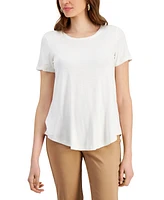 Jm Collection Women's Satin-Trim Knit Short-Sleeve Top