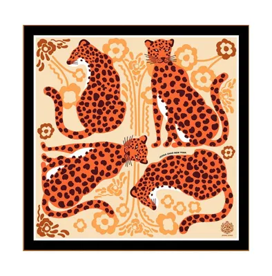 Jessie Zhao New York Silk Bandana Scraf Of Leopards With Floral Fountain