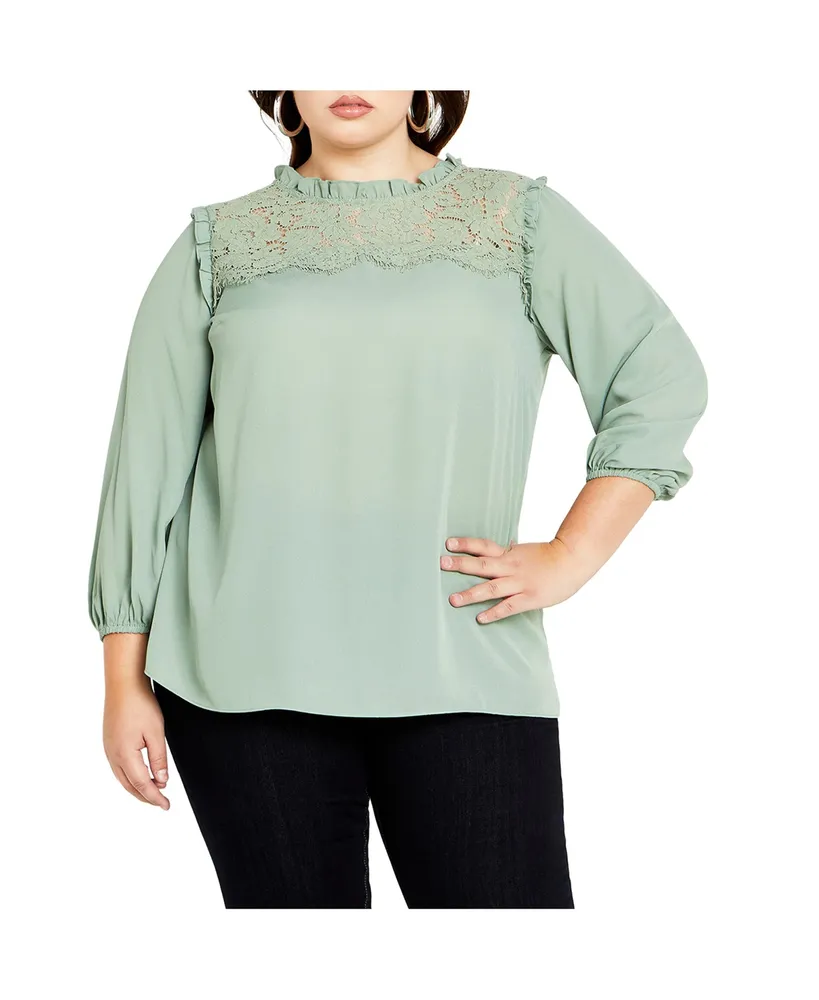 City Chic Plus Lace Angel Elbow Sleeve Top