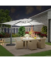 Mondawe 10ft Square Cantilever Solar Led Umbrella with Included Base Stand for Outdoor Sun Shade