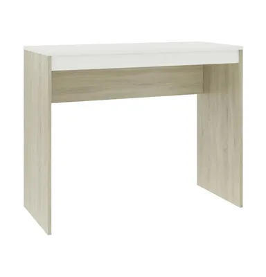 Desk White and Sonoma Oak 35.4"x15.7"x28.3" Engineered Wood