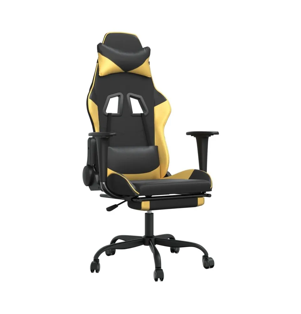 Massage Gaming Chair with Footrest Black&Gold Faux Leather