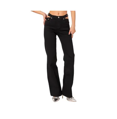 Women's Cut out belt low rise flared jeans