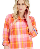 Nautica Jeans Women's Cotton Beach Plaid Roll-Tab Shirt