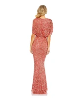 Mac Duggal Women's Draped Sleeve V Neck Gown