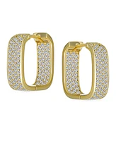 Bling Jewelry Micro Pave Cz Inside Out Wide Rectangle Square Huggie Hoop Earrings For Women Prom Formal Party Yellow Gold Plated Hinge Style