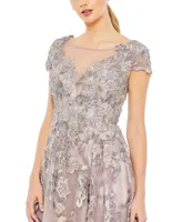 Women's Embroidered Cap Sleeveless A Line Dress