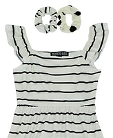 Trixxi Big Girls Cardigan Layered Dress and Scrunchies Set