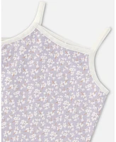 Girl Organic Cotton Tank Top Lilac Printed Little Flowers - Toddler|Child