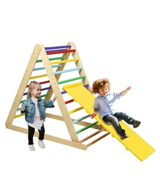 Foldable Wooden Triangle Climber with Reversible Ramp for Kids