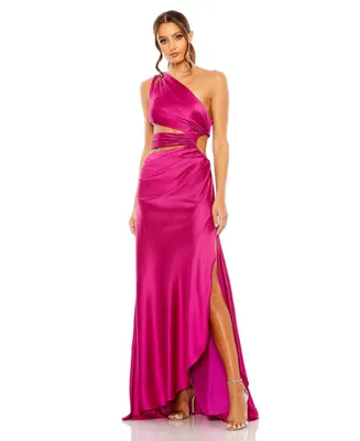 Women's Cut Out One Shoulder Satin Gown