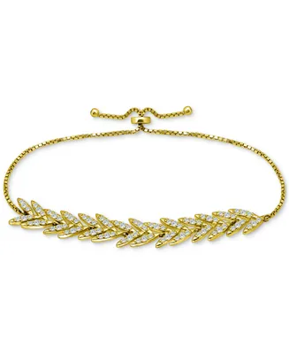 Cubic Zirconia Feather Look Bolo Bracelet in 14k Gold-Plated Sterling Silver