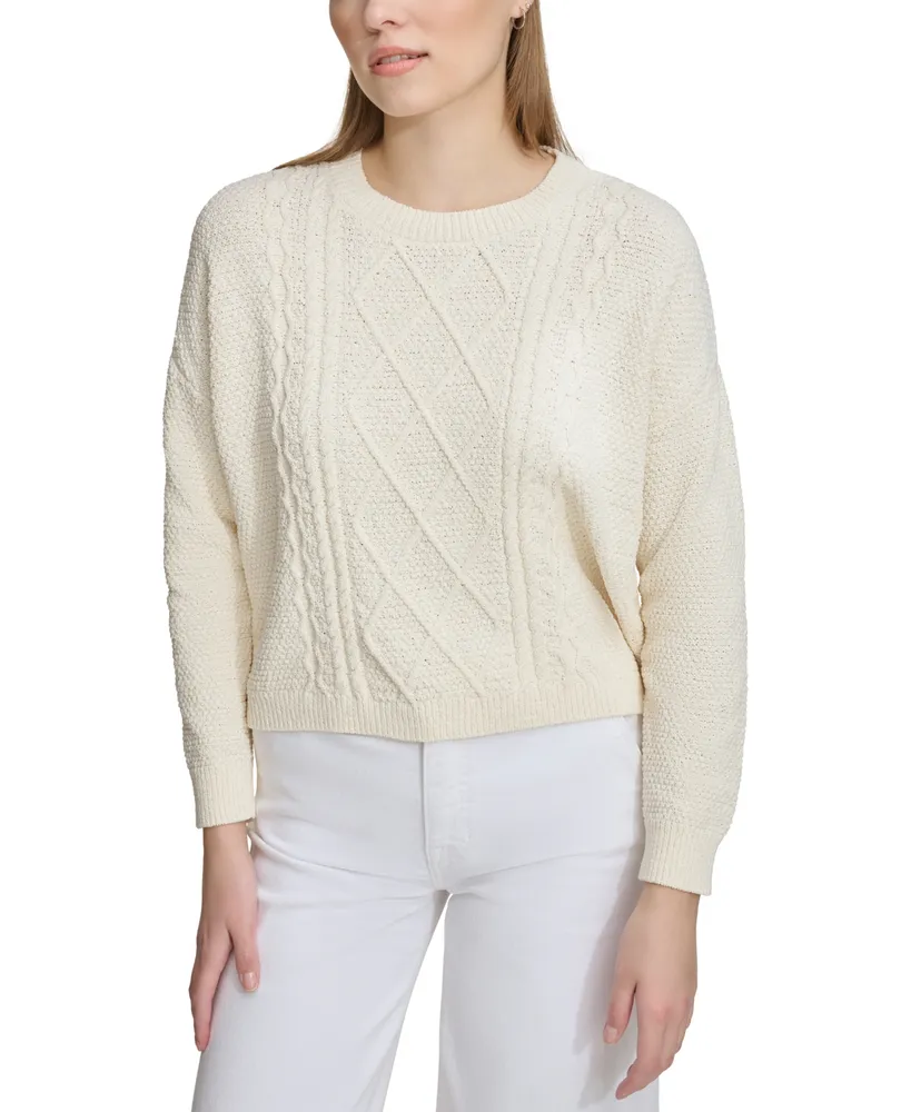 Dkny Jeans Women's Mixed Cable-Knit Drop-Shoulder Sweater - Gh