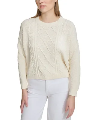 Dkny Jeans Women's Mixed Cable-Knit Drop-Shoulder Sweater - Gh