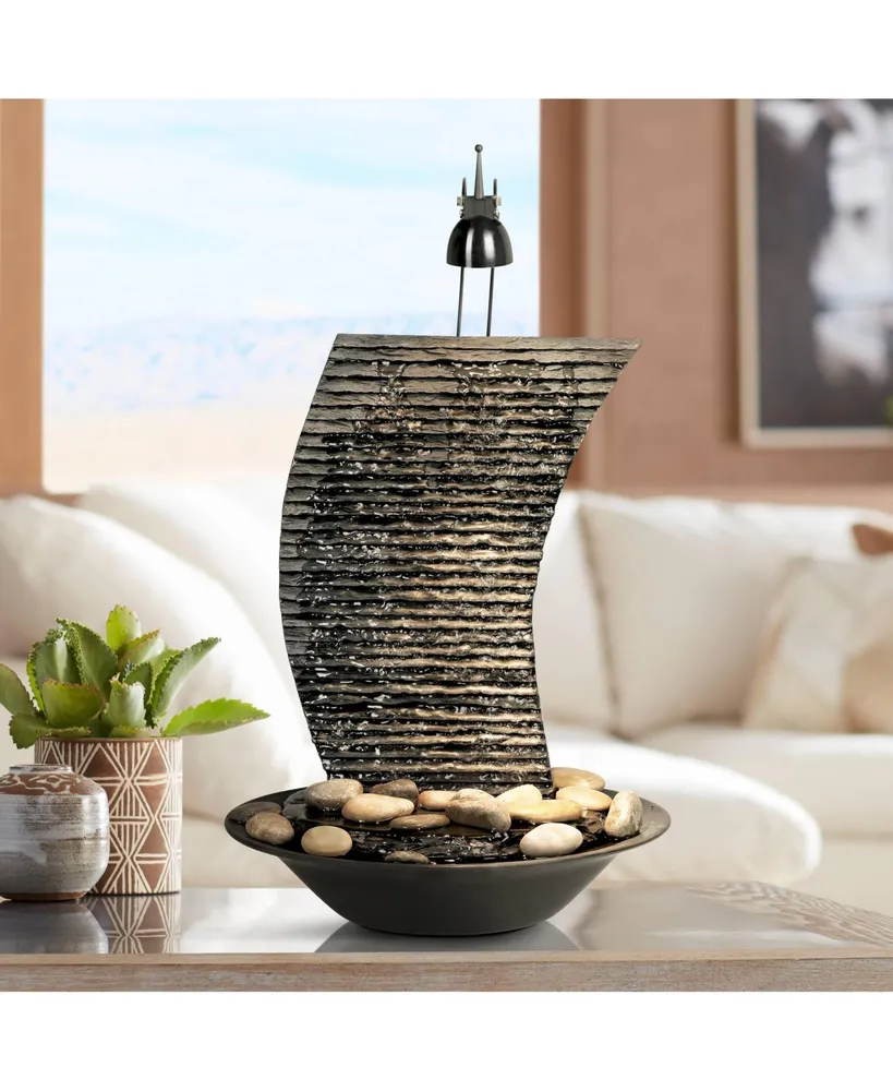 Water Ripple Japanese Zen Indoor Tabletop Fountain 17 1/4" High with Light Waterfalls Meditation Decor for Table Desk