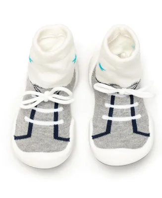 Komuello's Baby Girl Boy First Walk Sock Shoes String Grey